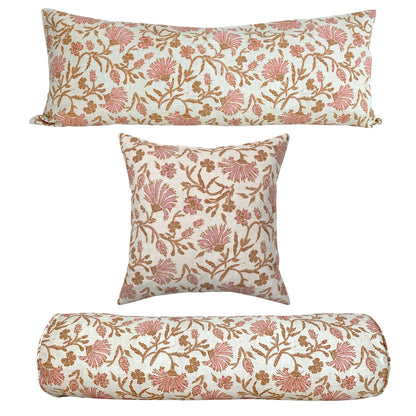 Blush Bloom Floral Chic Pillow Cover | Modern Floral Botanical Block Print Inspired | Designer Holli Zollinger | Available in Lumbar, Bolster, Throw Sizes