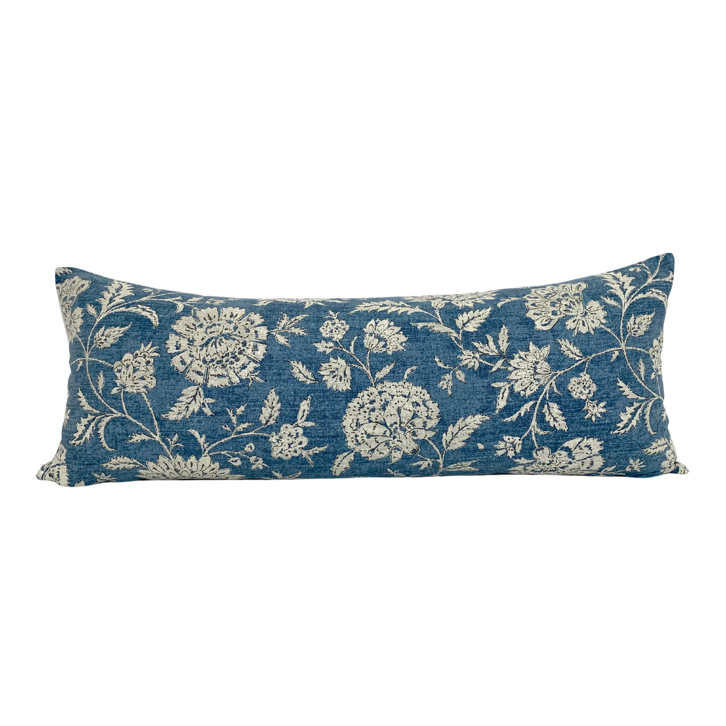 Navy Blue Floral & Foliage Pillow Cover - Available in Lumbar, Bolster, Throw, Euro Sham Sizes