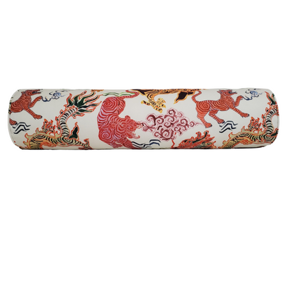 Modern Chinoiserie Tibetan Tiger and Asian Dragon Pillow Cover - 100% Cotton - Available in Bolster, Lumbar, Throw, Euro Sham Sizes