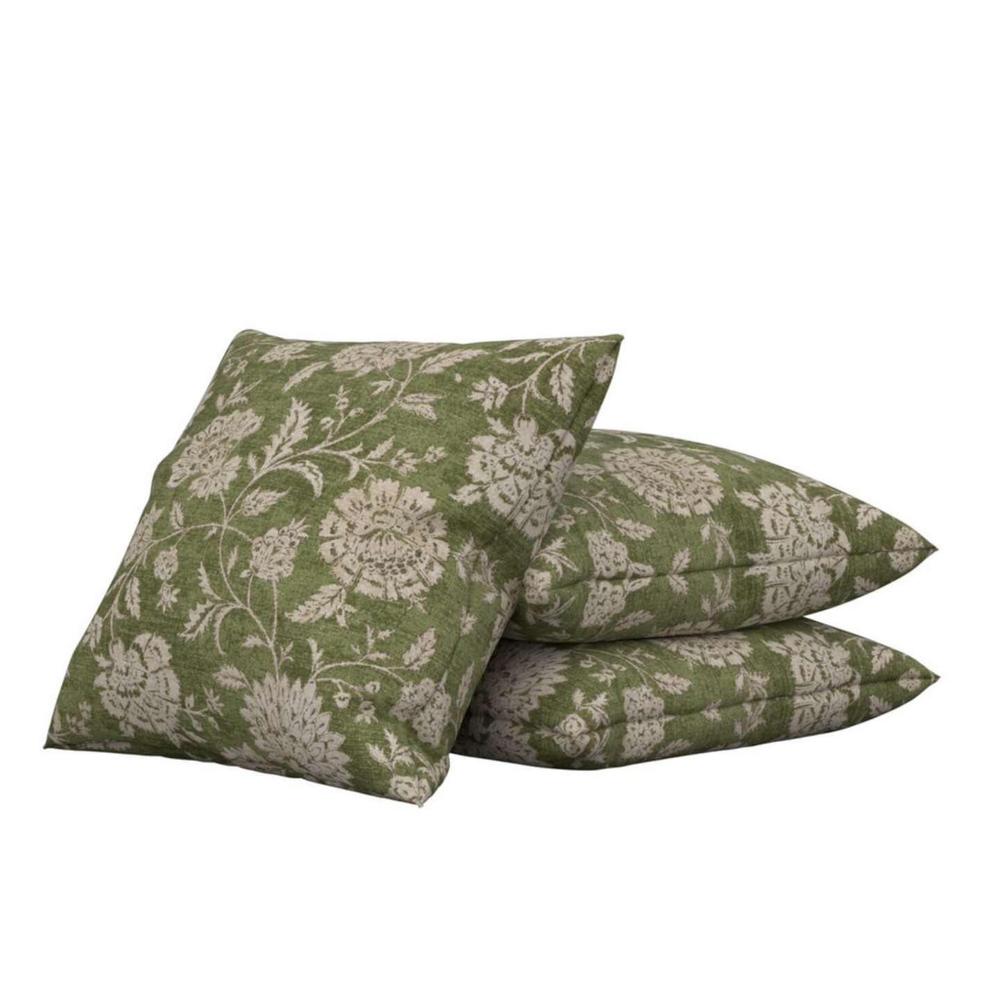 Olive Green Floral & Foliage Pillow Cover - Available in Lumbar, Bolster, Throw, Euro Sham Sizes
