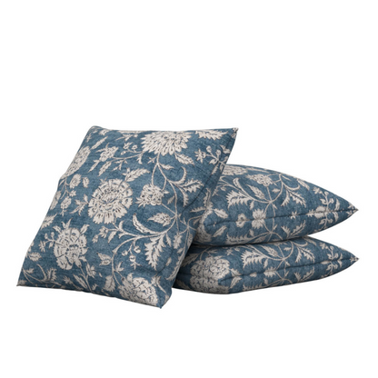 Navy Blue Floral & Foliage Pillow Cover - Available in Lumbar, Bolster, Throw, Euro Sham Sizes