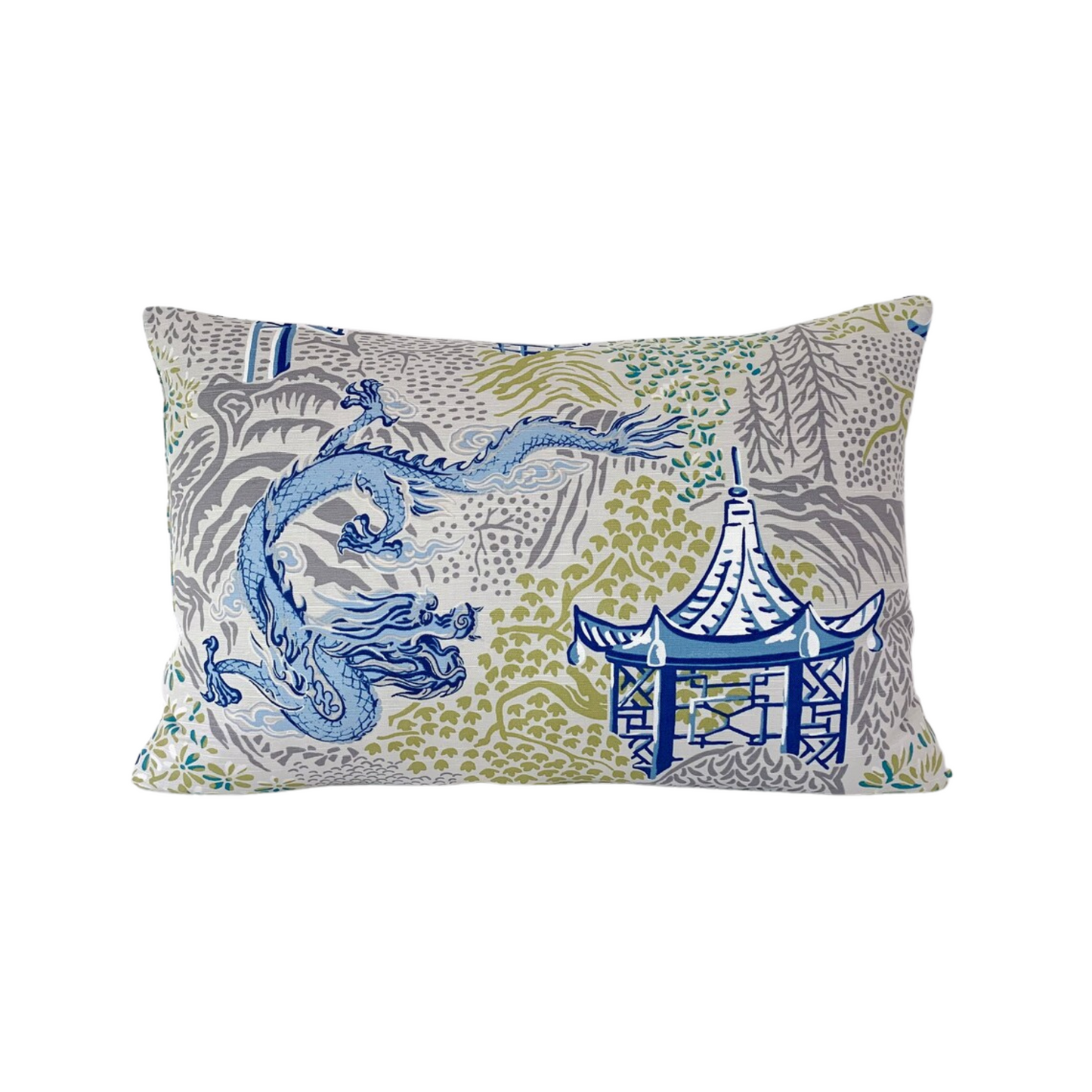 Vern Yip Pagodas Dragon Chinoiserie Pillow Cover in Cobalt - Available in Lumbar, Throw, Bolster, Euro Sham Sizes