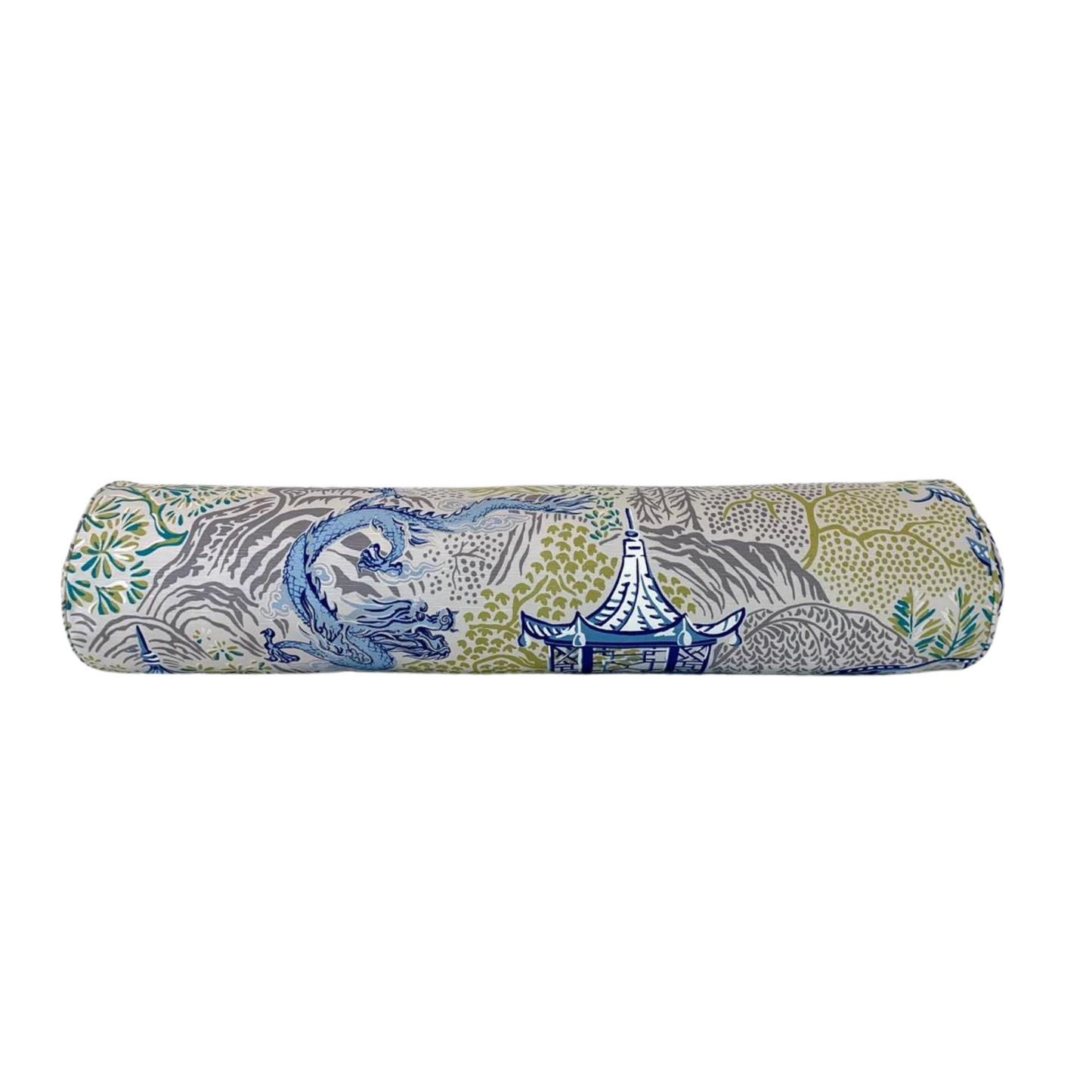 Vern Yip Pagodas Dragon Chinoiserie Pillow Cover in Cobalt - Available in Lumbar, Throw, Bolster, Euro Sham Sizes