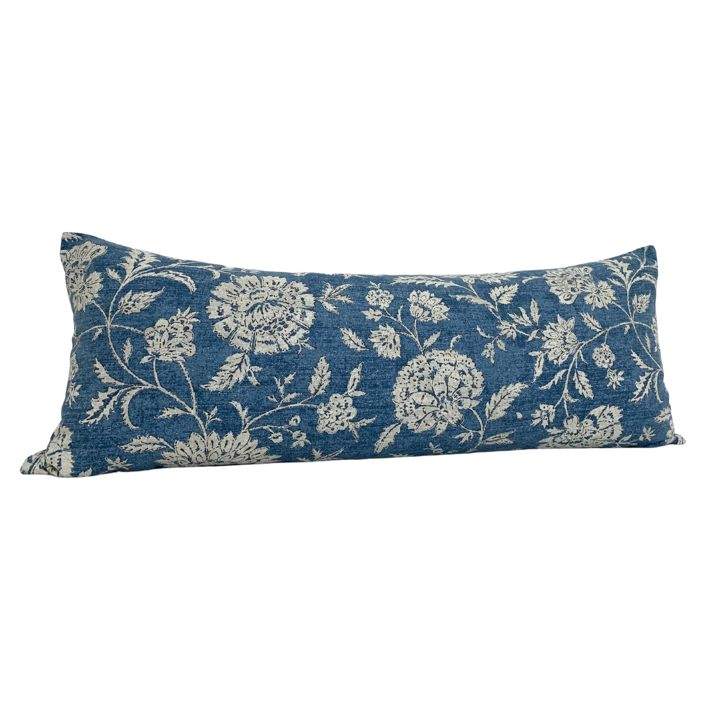 Navy Blue Floral & Foliage Pillow Cover - Available in Lumbar, Bolster, Throw, Euro Sham Sizes