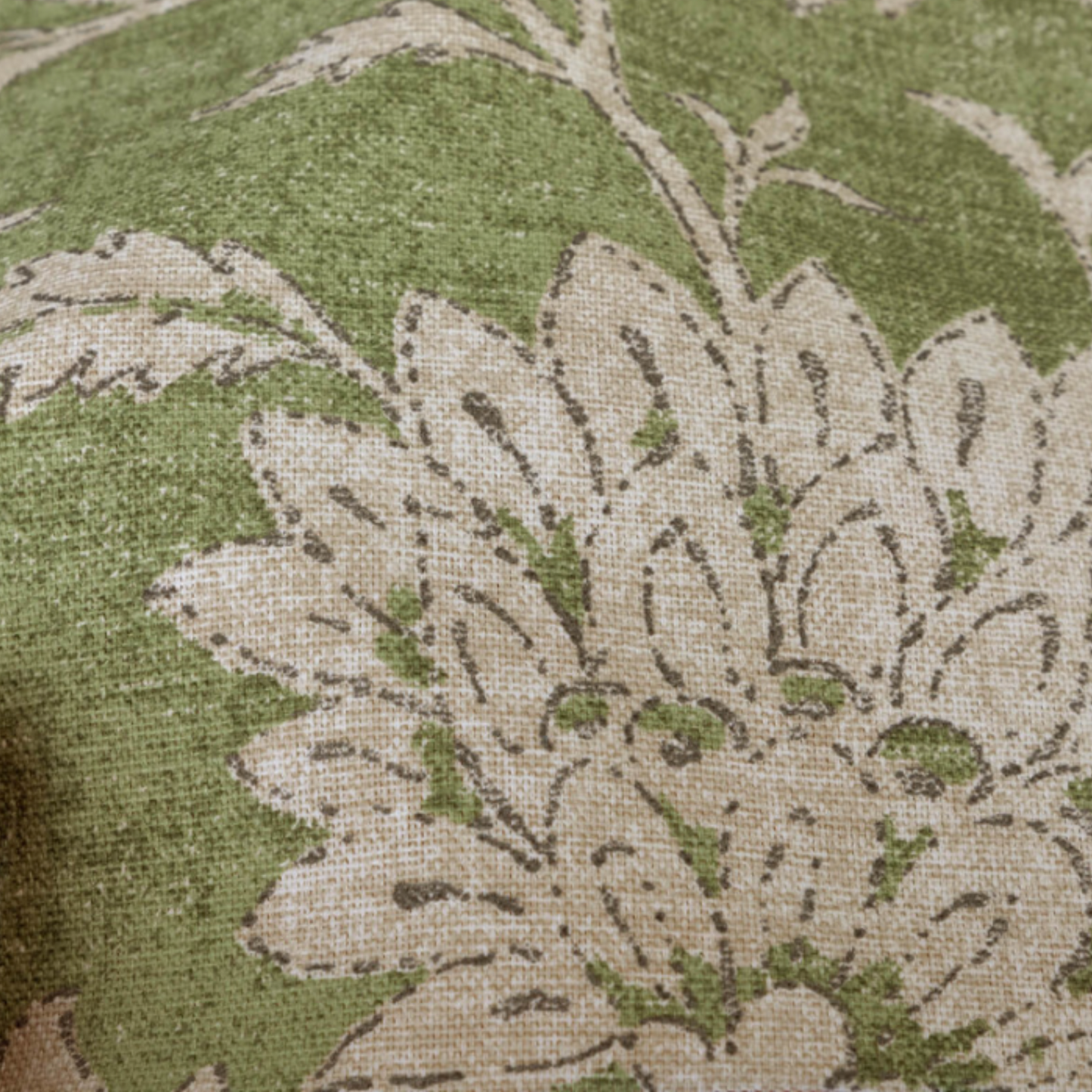 Olive Green Floral & Foliage Pillow Cover - Available in Lumbar, Bolster, Throw, Euro Sham Sizes
