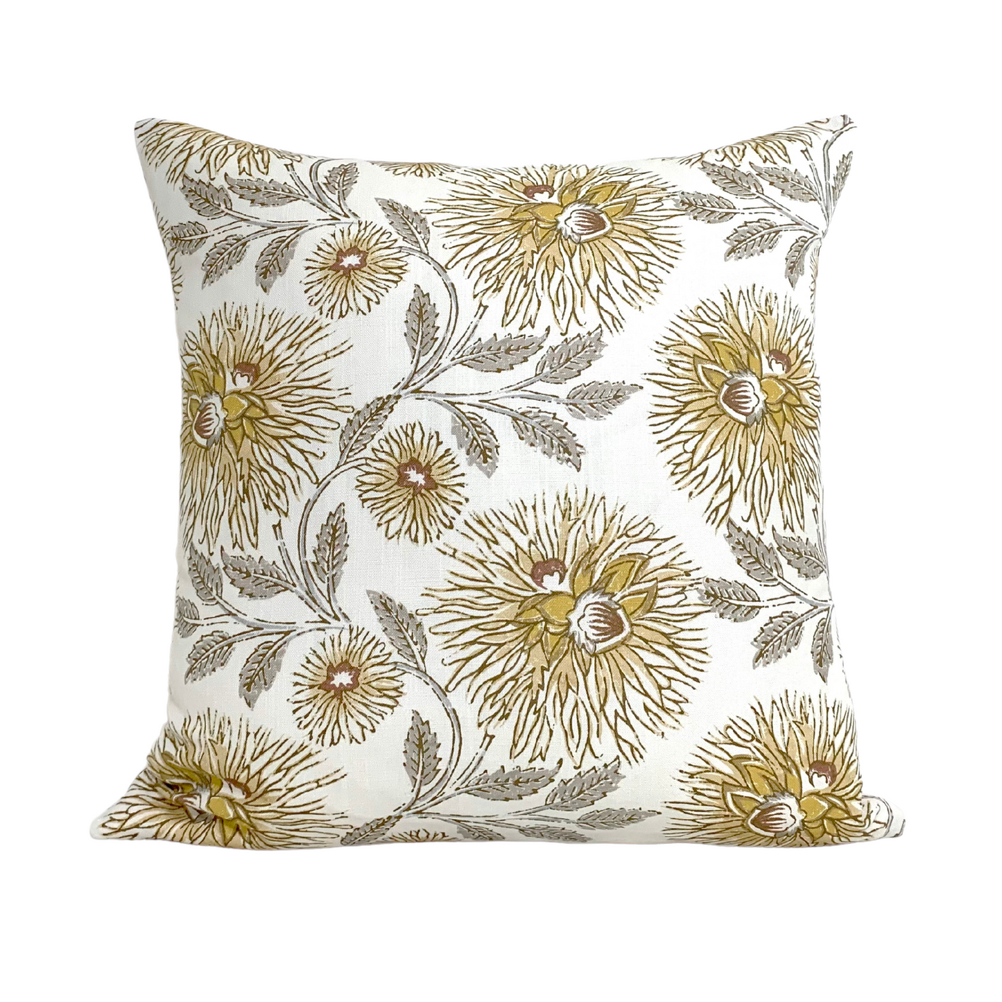 Modern Floral Pillow Cover in Tumeric Bloom | Organic Modern | Block Print Inspired | Available in Lumbar, Bolster, Throw, Euro Sham Sizes