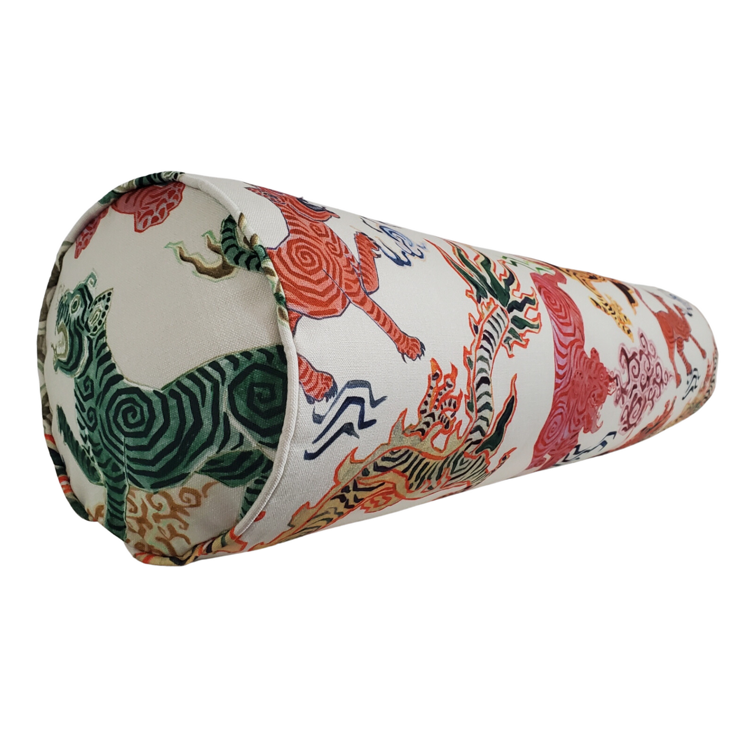 Modern Chinoiserie Tibetan Tiger and Asian Dragon Pillow Cover - 100% Cotton - Available in Bolster, Lumbar, Throw, Euro Sham Sizes