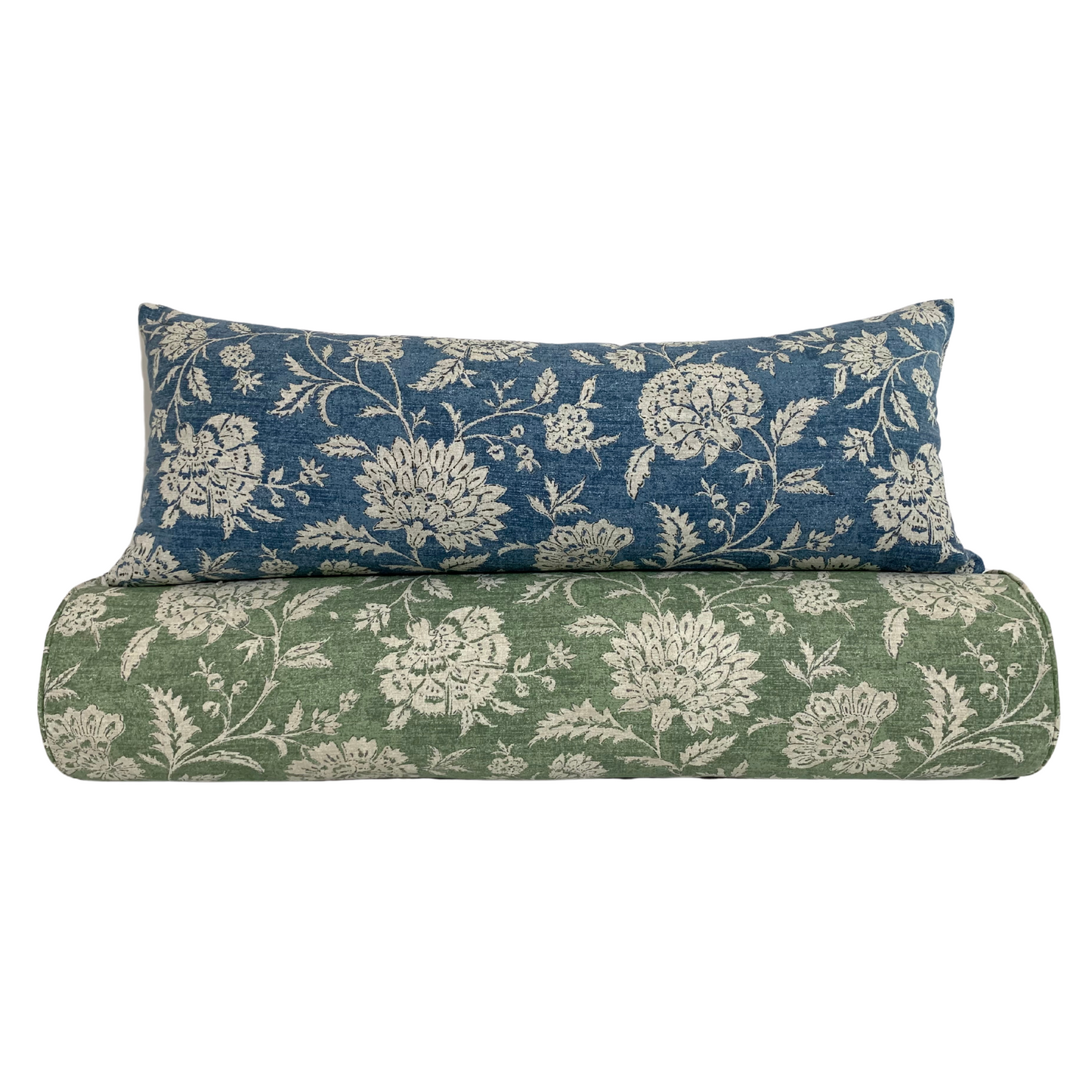 Navy Blue Floral & Foliage Pillow Cover - Available in Lumbar, Bolster, Throw, Euro Sham Sizes