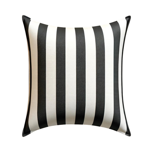 Classic Canopy Stripe Black/White Outdoor Pillow Cover - Available in Bolster, Throw, Lumbar, and Euro Sham Cover Sizes