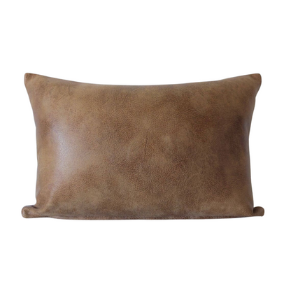 Modern West Texas Faux Leather Bolster Pillow Cover in Vintage Tan - Available in Lumbar, Throw, Bolster, Euro Sham Sizes