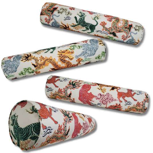 Modern Chinoiserie Tibetan Tiger and Asian Dragon Pillow Cover - 100% Cotton - Available in Bolster, Lumbar, Throw, Euro Sham Sizes