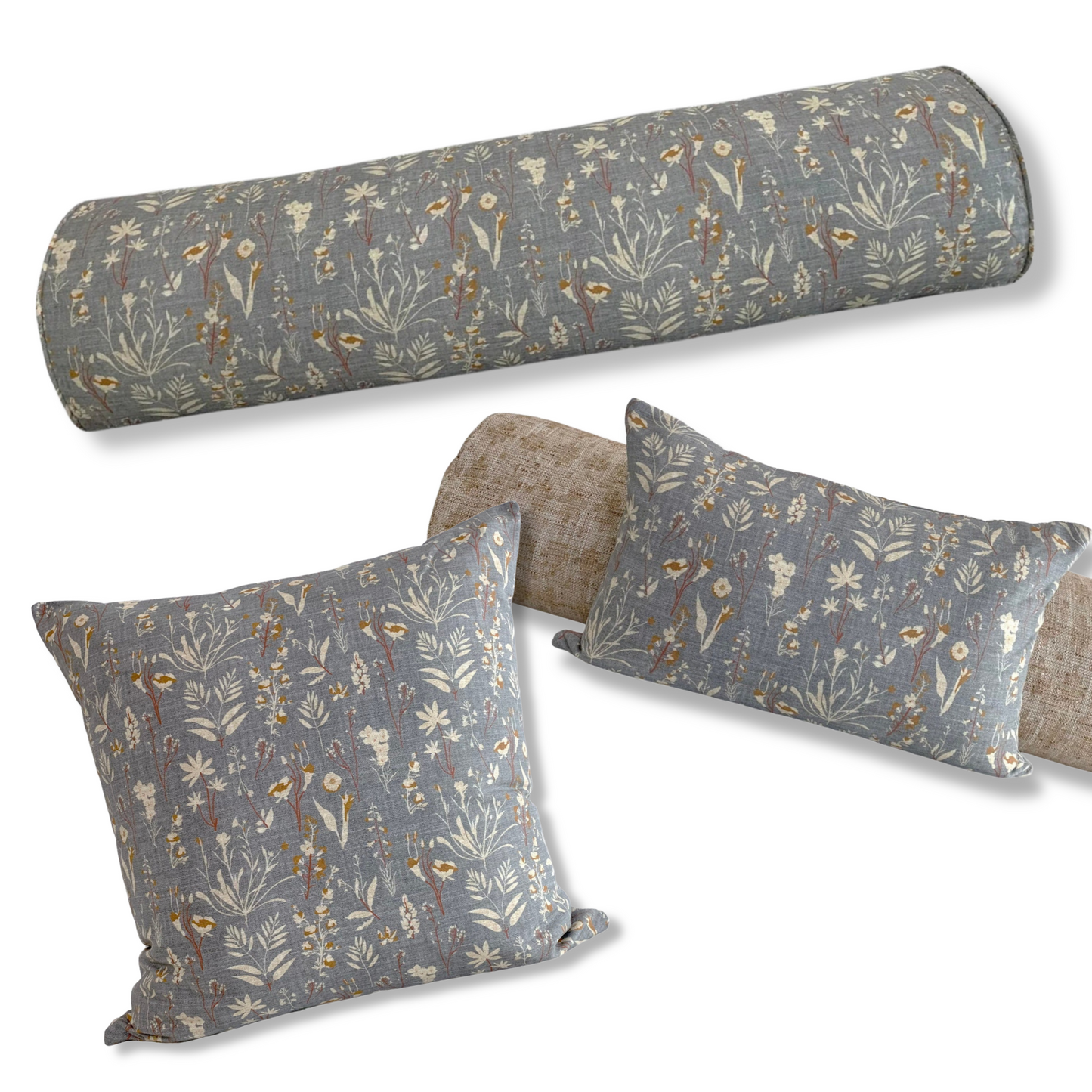 Designer Holli Zollinger Wildflower Pillow Cover in Grey Terracotta - Available in Bolster, Throw, Lumbar, Euro Sham