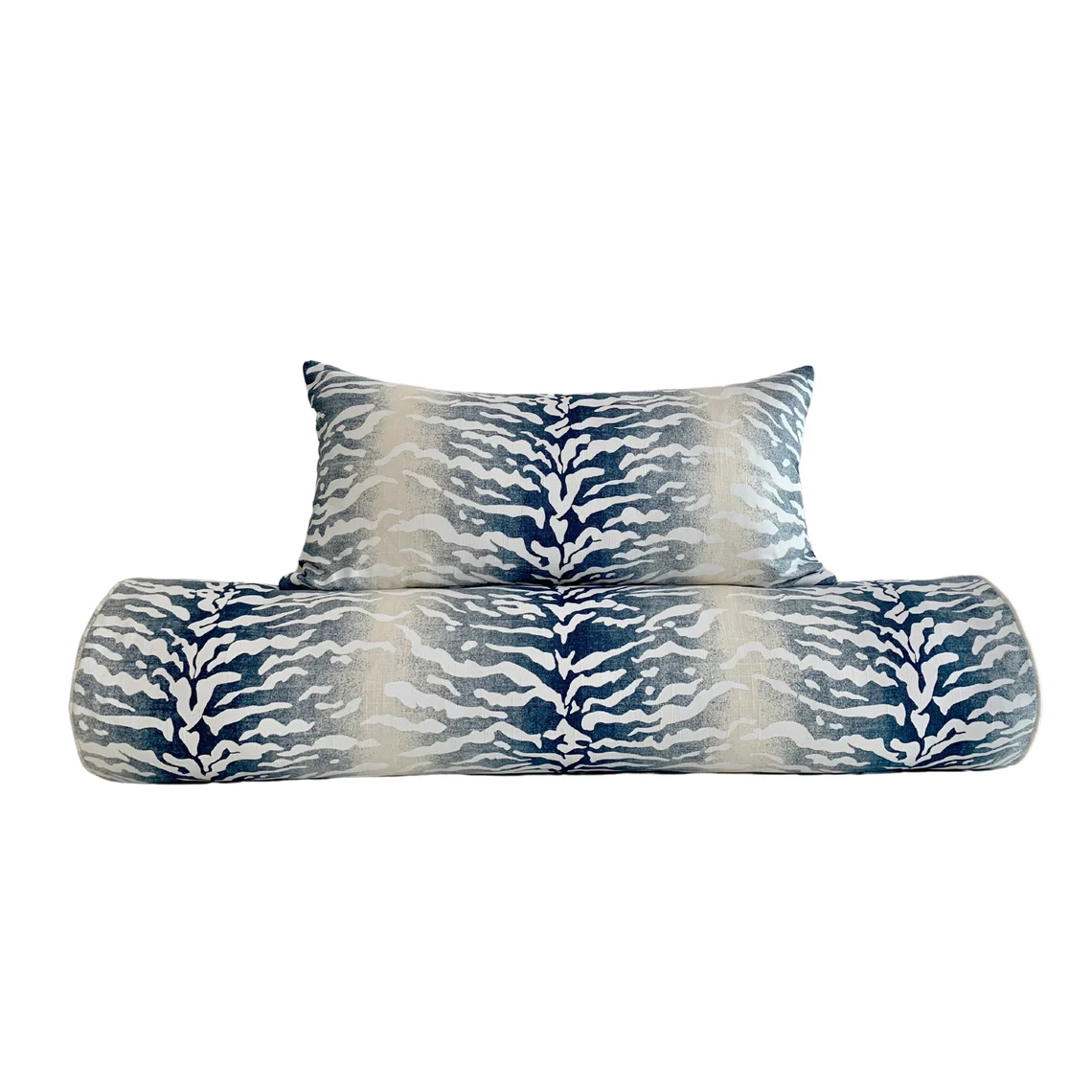 Authentic Vern Yip Indigo Tiger Bengal Linen Pillow Cover - Available in Bolster, Lumbar, Throw, Euro Sham Sizes