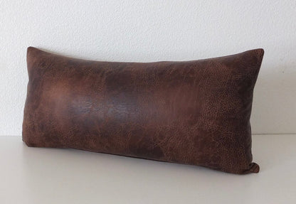 Modern West Texas Faux Leather Pillow Cover in Cocoa Brown / Available in Lumbar, Bolster, Throw, Euro Sham Sizes