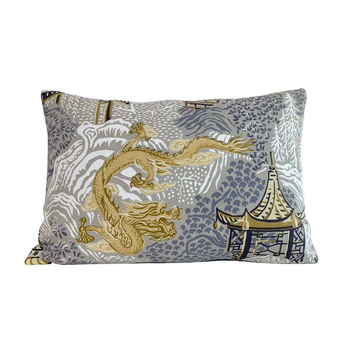 Vern Yip Pagodas Dragon Throw Pillow Cover in Citrine - Modern Chinoiserie - Available in Lumbar, Bolster, Throw, Euro Sham Sizes