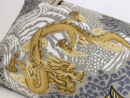 Vern Yip Pagodas Dragon Throw Pillow Cover in Citrine - Modern Chinoiserie - Available in Lumbar, Bolster, Throw, Euro Sham Sizes