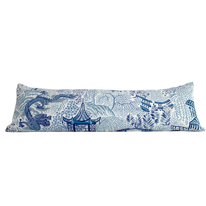 Vern Yip Pagodas Dragon Pillow Cover in Classic Blue - Modern Chinoiserie Blue White Asian Dragon - Available in Bolster, Lumbar, Throw, Euro Sham Sizes