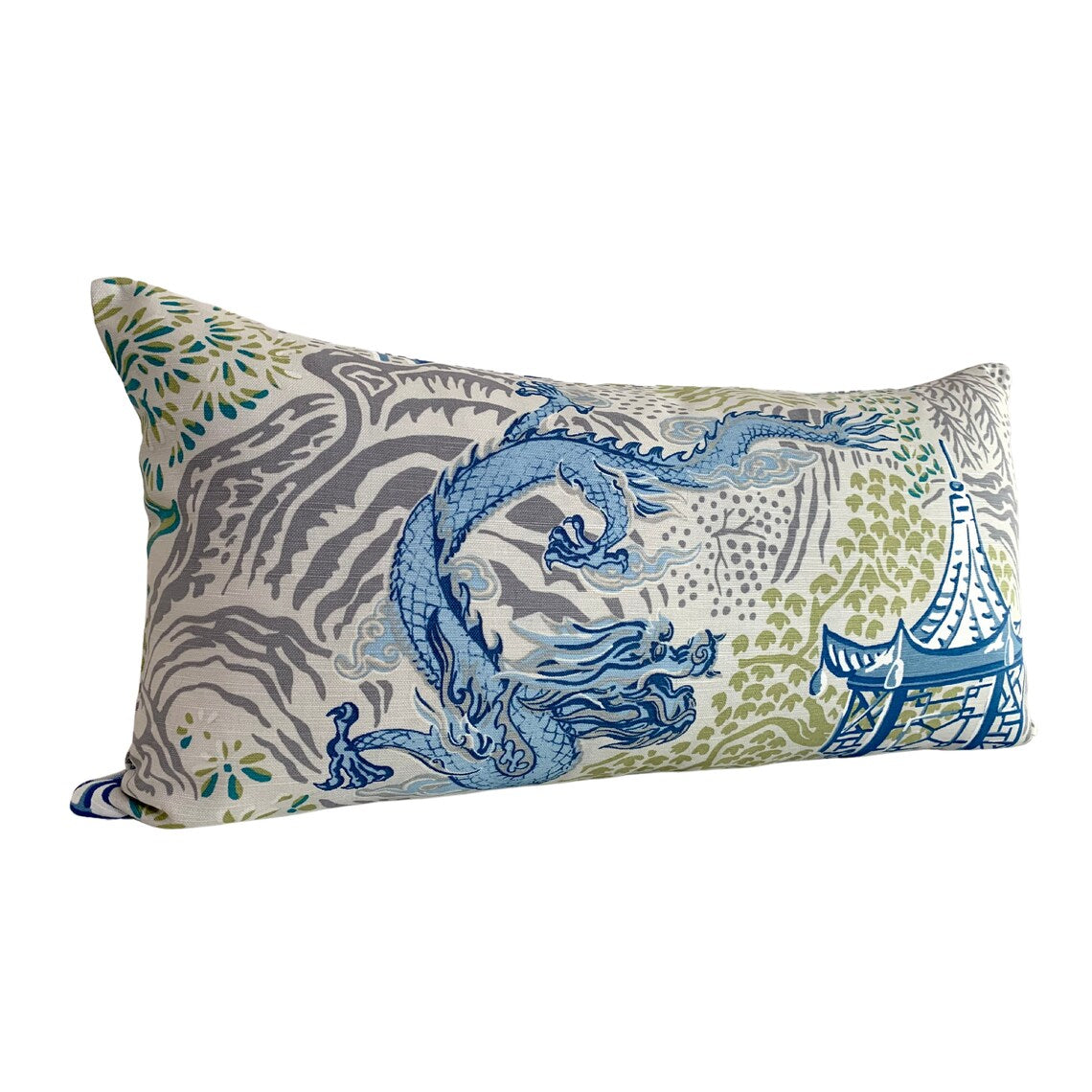 Vern Yip Pagodas Dragon Chinoiserie Pillow Cover in Cobalt - Available in Lumbar, Throw, Bolster, Euro Sham Sizes