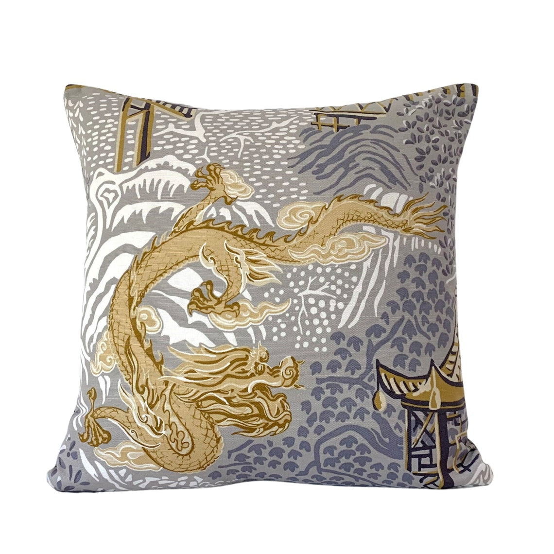 Vern Yip Pagodas Dragon Throw Pillow Cover in Citrine - Modern Chinoiserie - Available in Lumbar, Bolster, Throw, Euro Sham Sizes