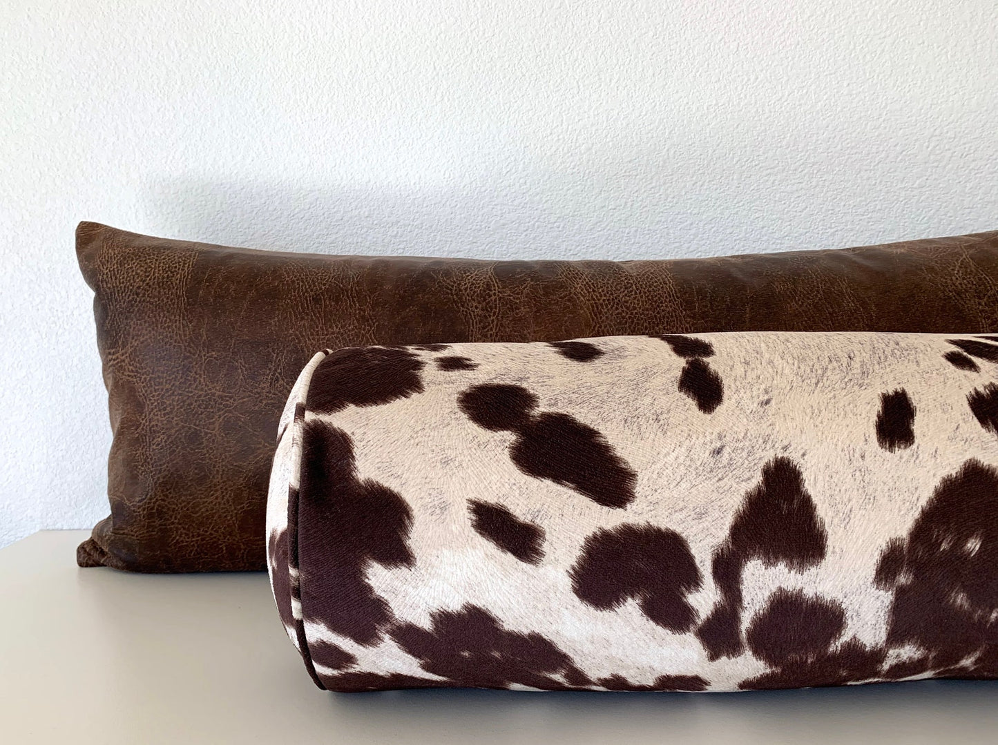 Modern West Texas Cowhide Pillow Cover  in Cocoa Brown - Vegan Suede Textured Pillow Cover / Available in Lumbar, Bolster, Throw, Euro Sham Sizes