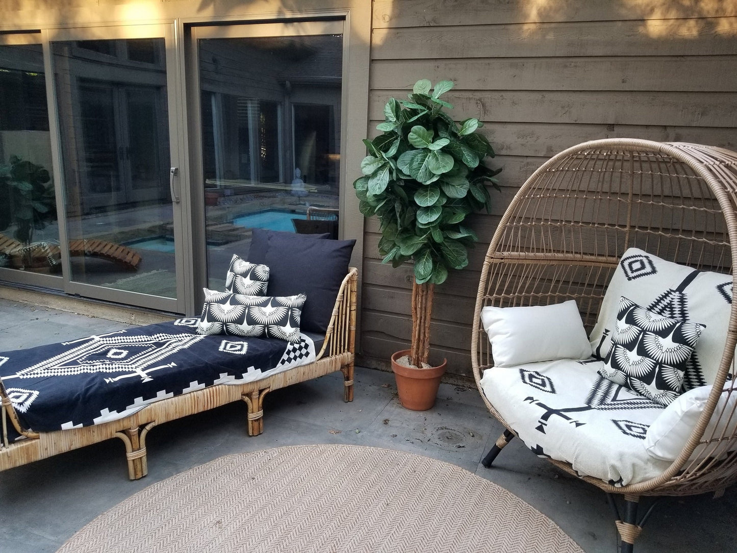 Genevieve Gorder Flock Outdoor Pillow Cover in Classic Blue / Available in Throw, Lumbar, Bolster Pillow Covers