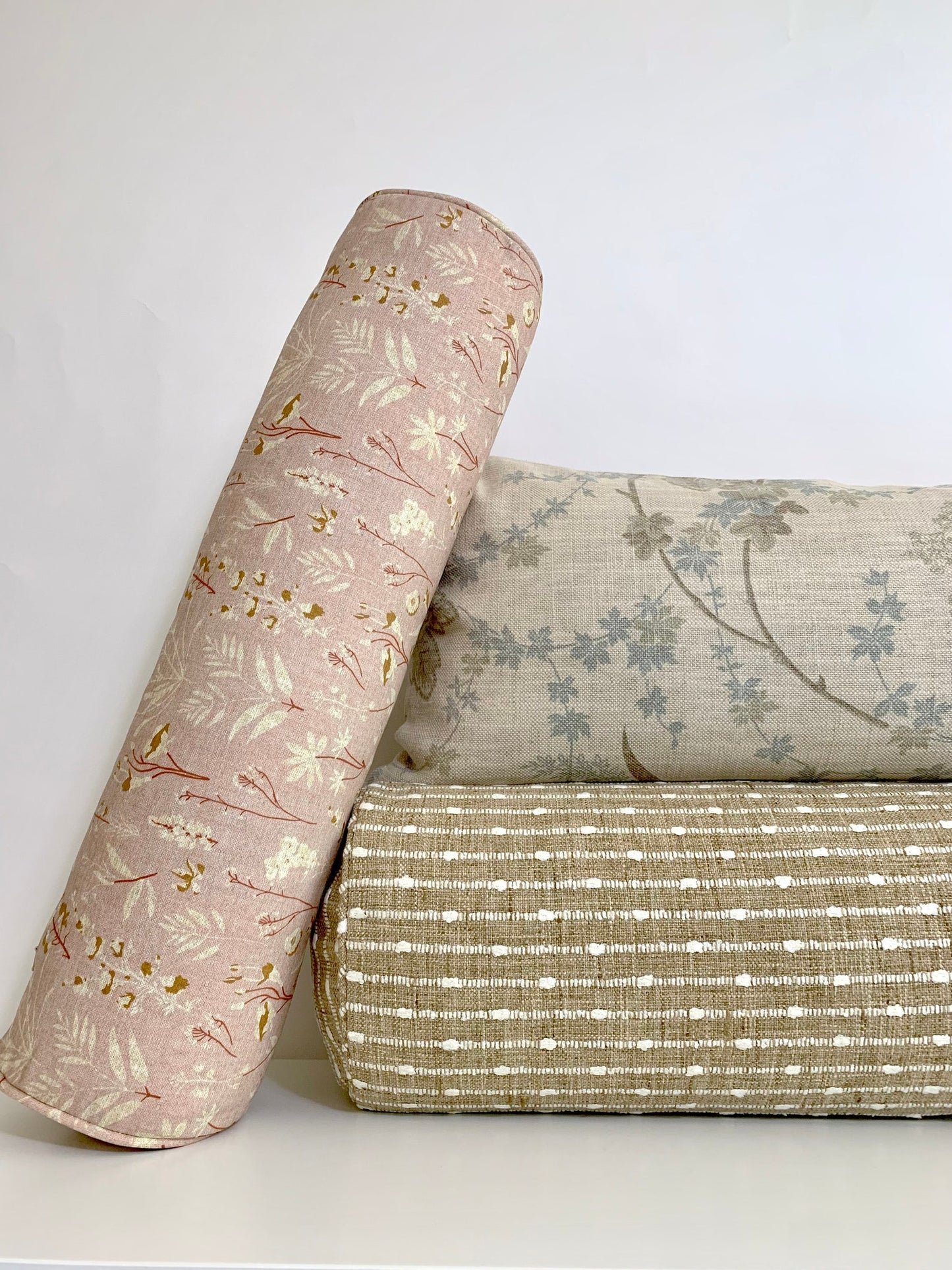 Wildflower Botanical Floral Print Pillow Cover in Blush Pink - Linen - Available in Bolster, Throw, Lumbar, Euro Sham