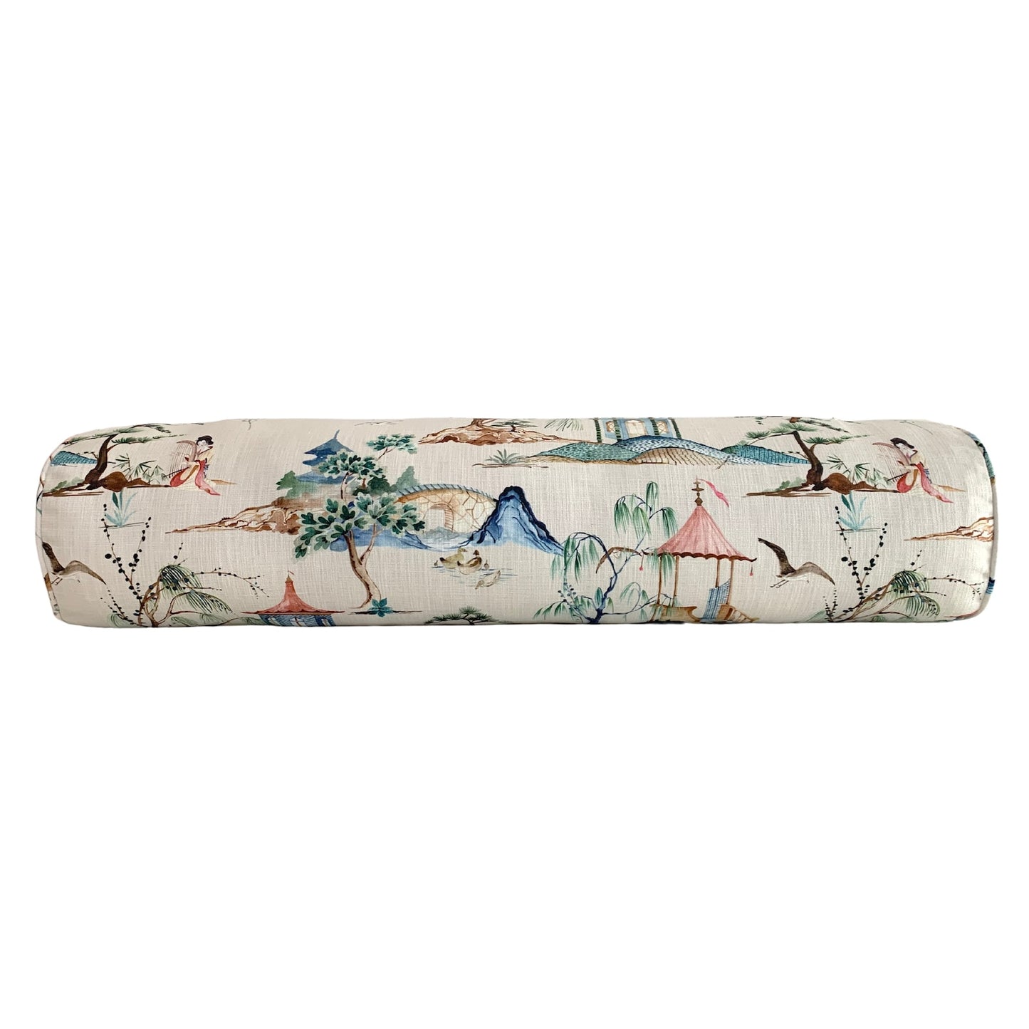 Chinoiserie Asian Toile Okayama Pillow Cover in Flax - Available in Bolster, Lumbar, Throw, and Euro Sham Cover