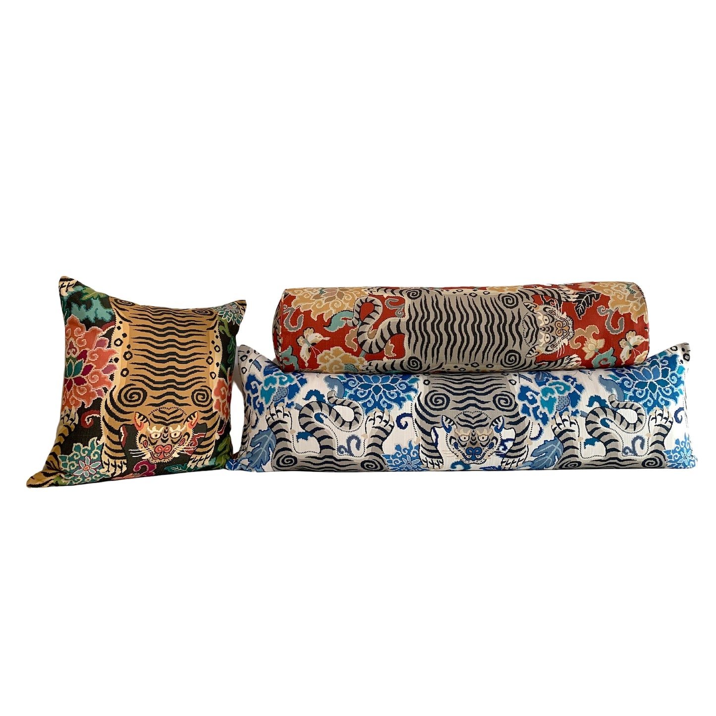 Tibetan Flame Tiger Pillow Cover - Tiger Skin Motif - Available in Bolster, Lumbar, Throw, Euro Sizes