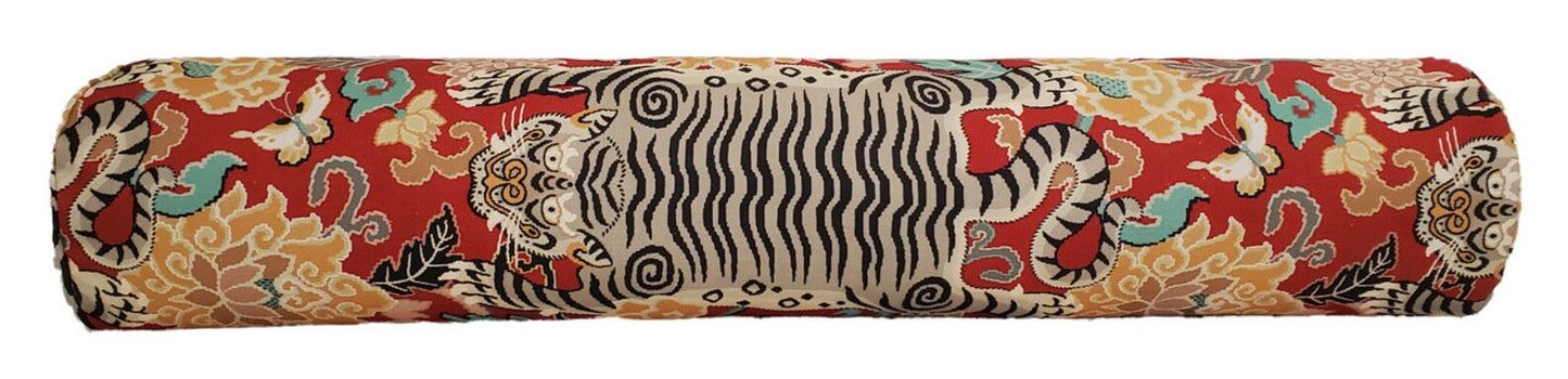 Tibetan Flame Tiger Pillow Cover - Tiger Skin Motif - Available in Bolster, Lumbar, Throw, Euro Sizes