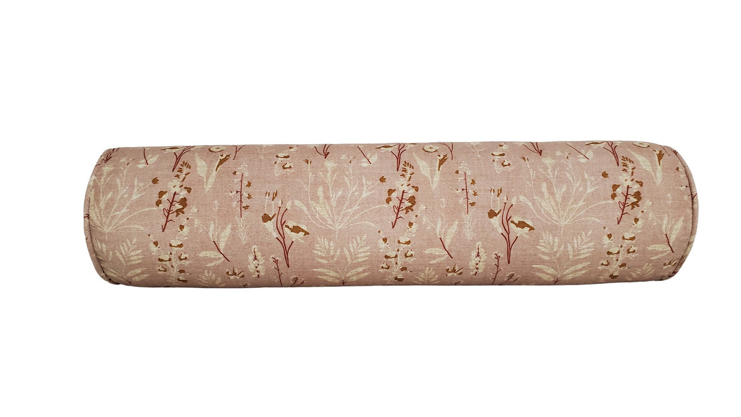 Wildflower Botanical Floral Print Pillow Cover in Blush Pink - Linen - Available in Bolster, Throw, Lumbar, Euro Sham