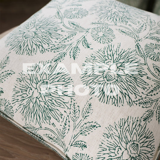 Modern Floral Botanical Pillow Cover in Fennel | Organic Modern Decor | Block Print Inspired | Available in Lumbar, Bolster, Throw, Euro Sham Sizes