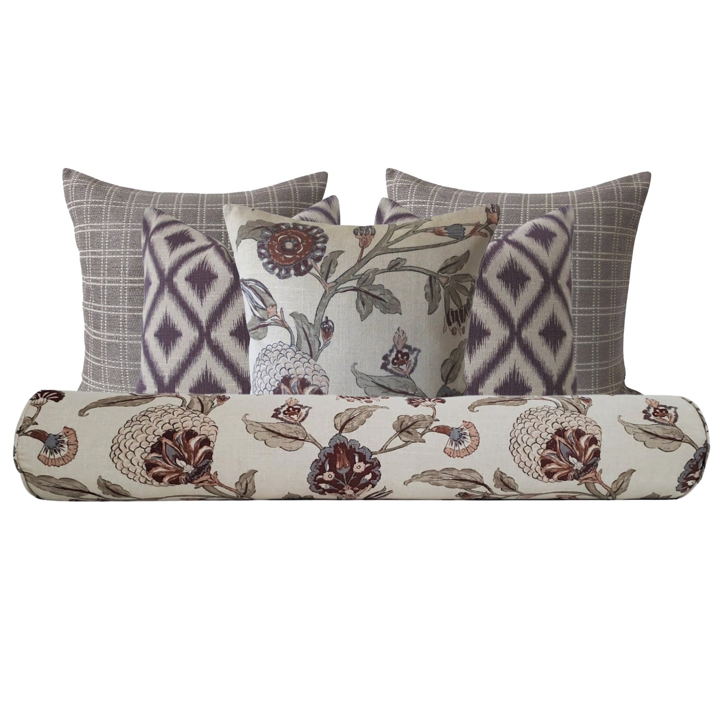 Dwell Studio Auretta Modern Floral Throw Pillow Cover in Linen / Long Decorative Pillows, Available in Lumbar, Bolster, Euro Sham sizes