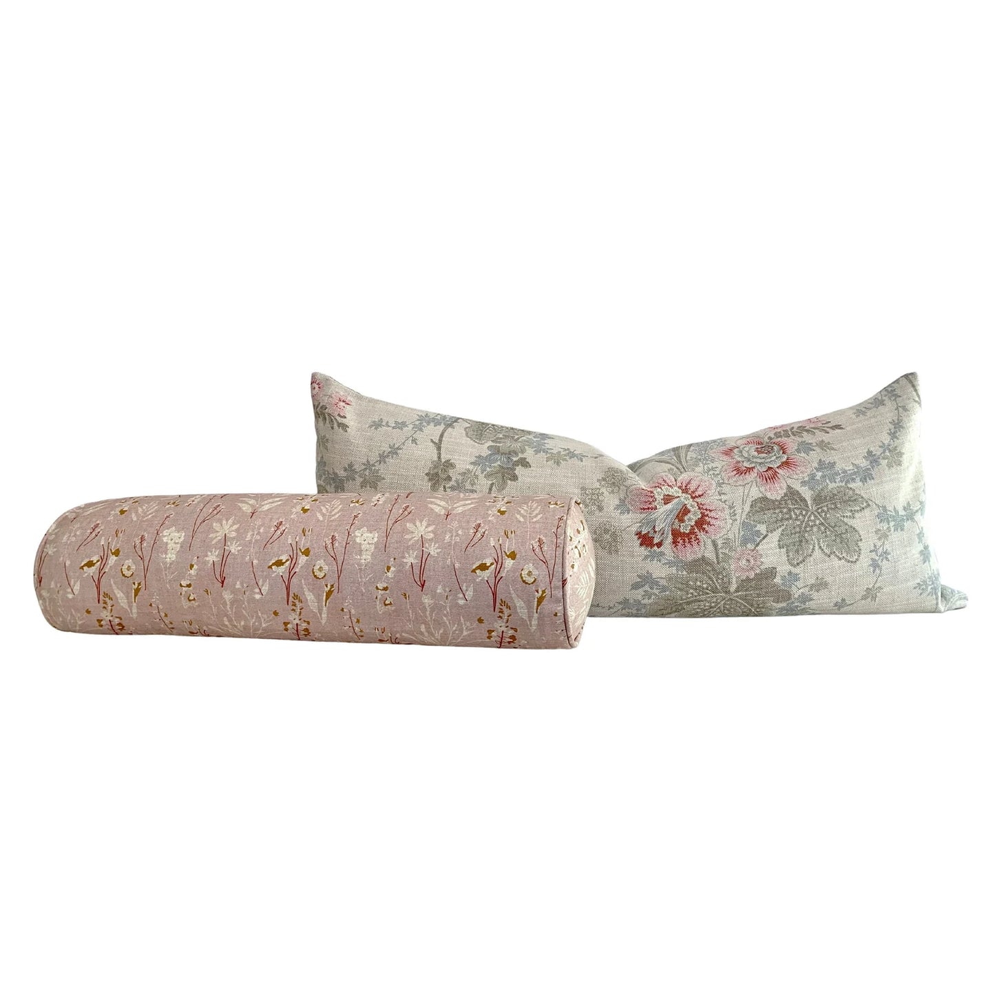 Wildflower Botanical Floral Print Pillow Cover in Blush Pink - Available in Bolster, Throw, Lumbar, Euro Sham