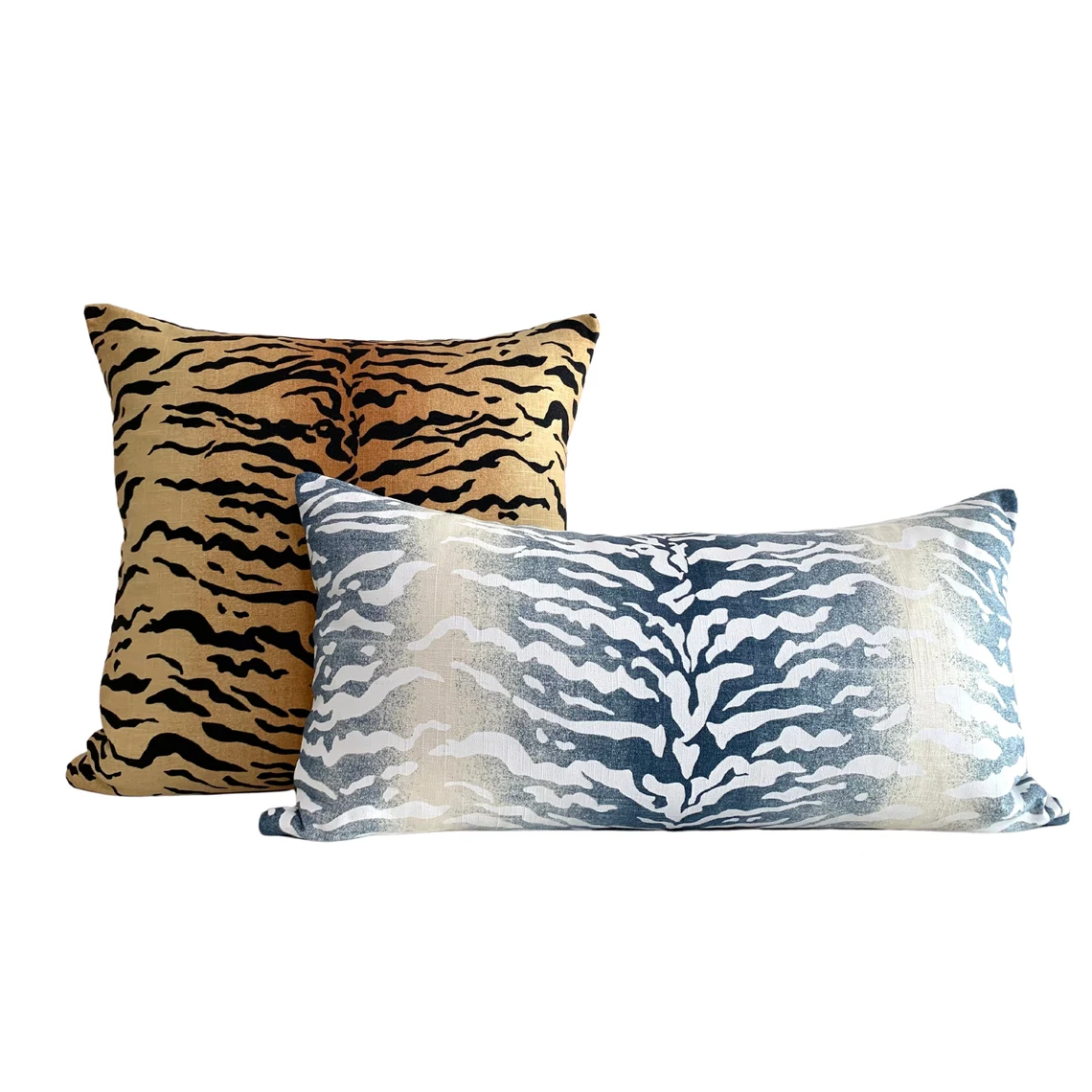 Authentic Vern Yip Indigo Tiger Bengal Linen Pillow Cover - Available in Bolster, Lumbar, Throw, Euro Sham Sizes