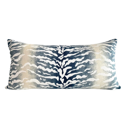 Authentic Vern Yip Indigo Tiger Bengal Linen Pillow Cover - Available in Bolster, Lumbar, Throw, Euro Sham Sizes