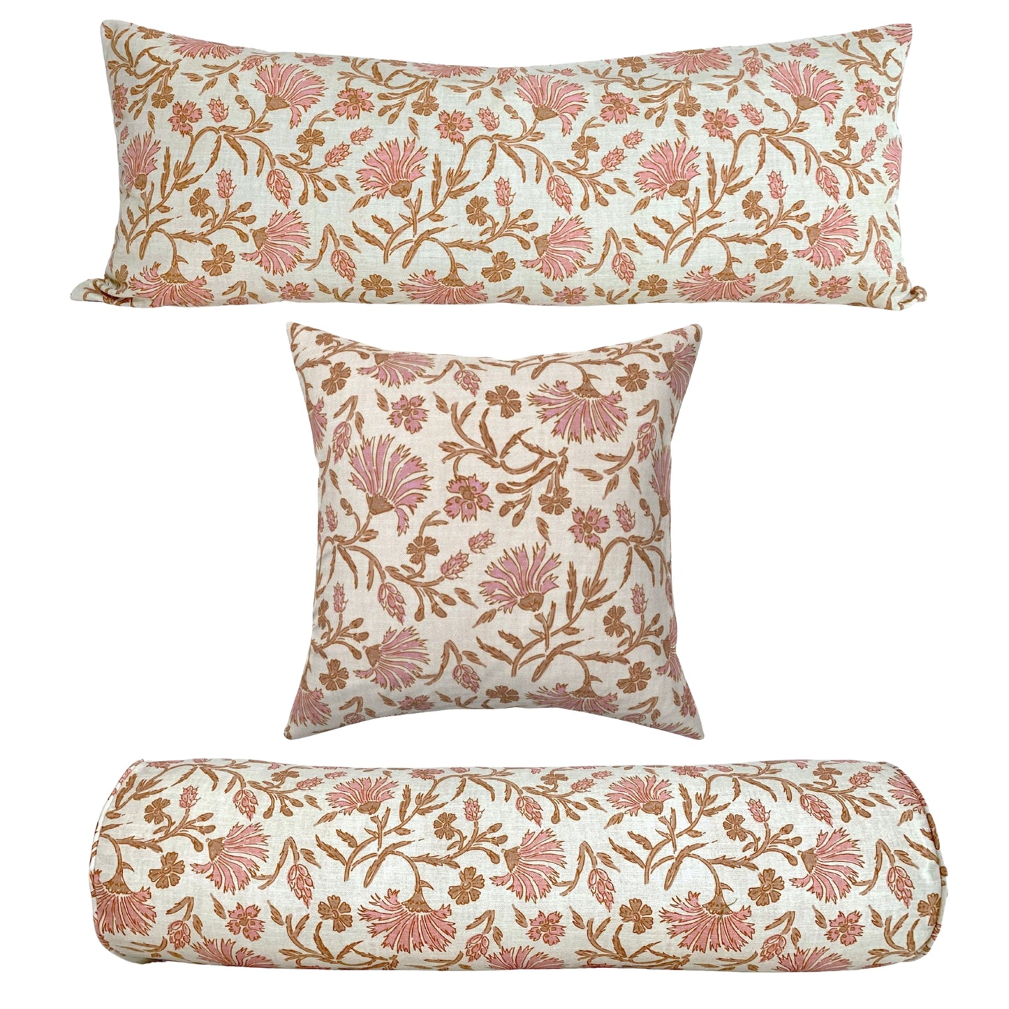 Blush Bloom Floral Chic Pillow Cover | Modern Floral Botanical Block Print Inspired | Designer Holli Zollinger | Available in Lumbar, Bolster, Throw Sizes