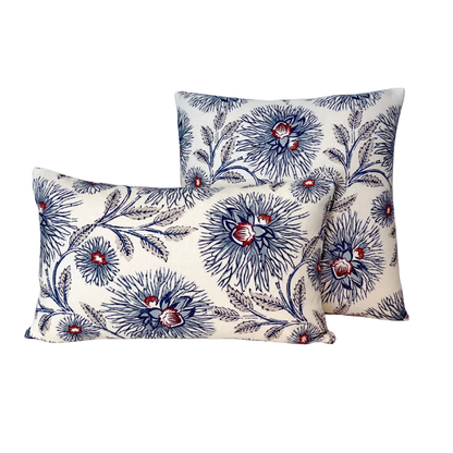 Modern Floral Botanical Pillow Cover in Indigo | Organic Modern Decor | Block Print Inspired | Available in Lumbar, Bolster, Throw, Euro Sham Sizes