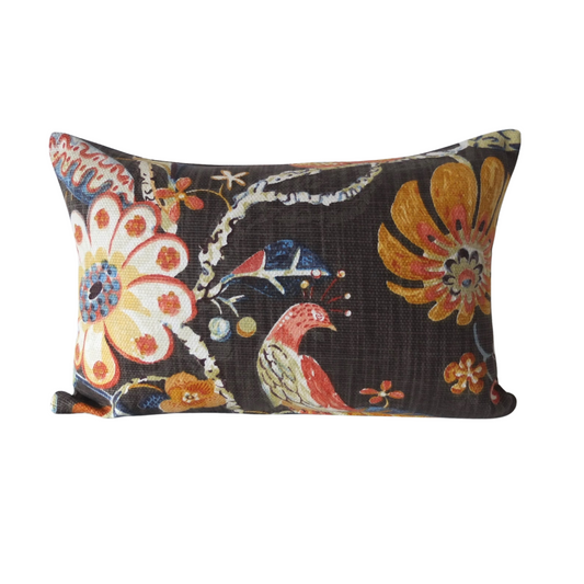 30% off Floral and Avian Motif Lumbar Pillow Cover - 12x20 Decorative Lumbar Pillow Cover