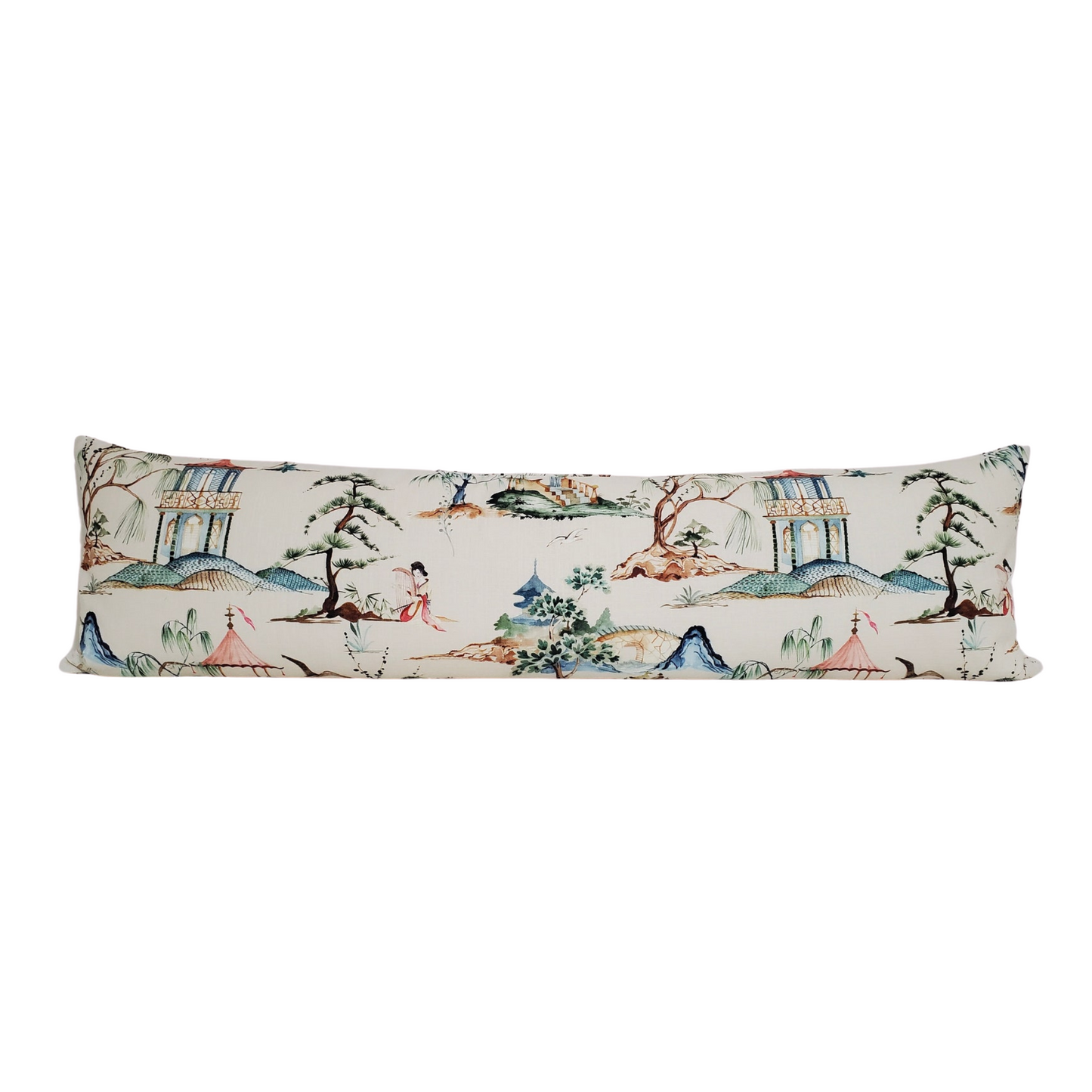 30% off Chinoiserie Okayama in Flax Extra Lumbar Pillow Cover - 14x48 Long Lumbar Bed Pillow