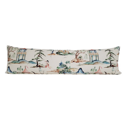 Chinoiserie Asian Toile Okayama Pillow Cover in Flax - Available in Bolster, Lumbar, Throw, and Euro Sham Cover