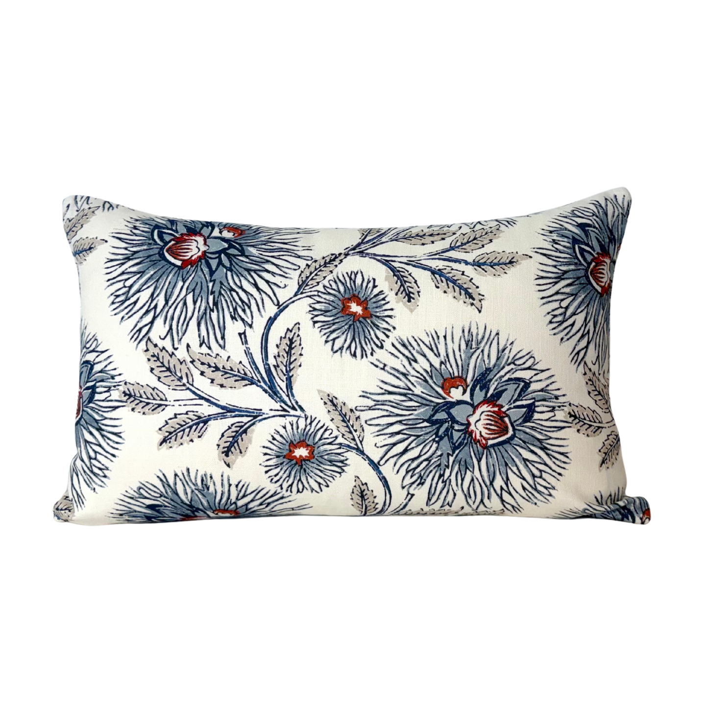 Modern Floral Botanical Pillow Cover in Indigo | Organic Modern Decor | Block Print Inspired | Available in Lumbar, Bolster, Throw, Euro Sham Sizes