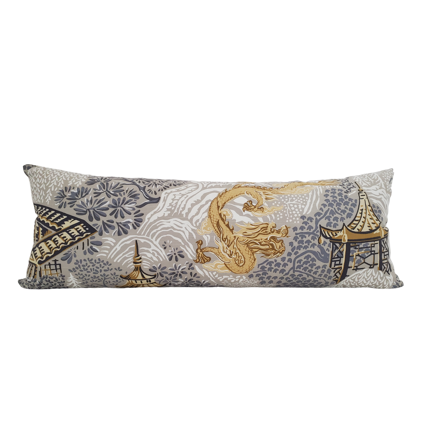 Vern Yip Pagodas Dragon Throw Pillow Cover in Citrine - Modern Chinoiserie - Available in Lumbar, Bolster, Throw, Euro Sham Sizes