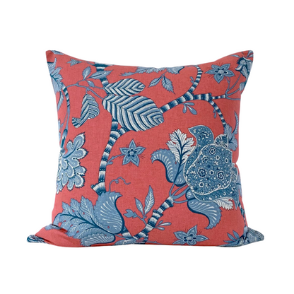 30% off Classic Red & Blue Floral Throw Pillow Cover - 20 x 20 Decorative Pillow Cover