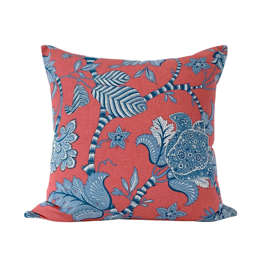 30% off Classic Red & Blue Floral Throw Pillow Cover - 20 x 20 Decorative Pillow Cover