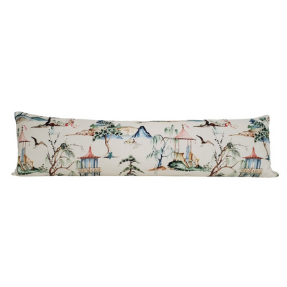 Chinoiserie Asian Toile Okayama Pillow Cover in Flax - Available in Bolster, Lumbar, Throw, and Euro Sham Cover