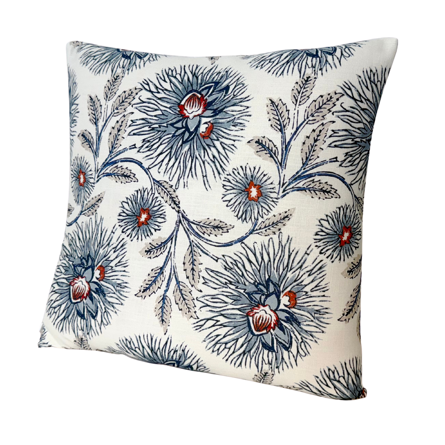 Modern Floral Botanical Pillow Cover in Indigo | Organic Modern Decor | Block Print Inspired | Available in Lumbar, Bolster, Throw, Euro Sham Sizes