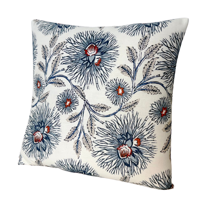 Modern Floral Botanical Pillow Cover in Indigo | Organic Modern Decor | Block Print Inspired | Available in Lumbar, Bolster, Throw, Euro Sham Sizes
