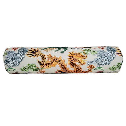 Modern Chinoiserie Tibetan Tiger and Asian Dragon Pillow Cover - 100% Cotton - Available in Bolster, Lumbar, Throw, Euro Sham Sizes