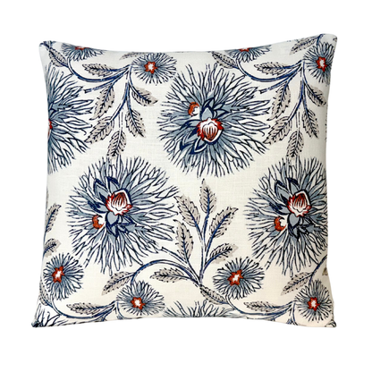 Modern Floral Botanical Pillow Cover in Indigo | Organic Modern Decor | Block Print Inspired | Available in Lumbar, Bolster, Throw, Euro Sham Sizes