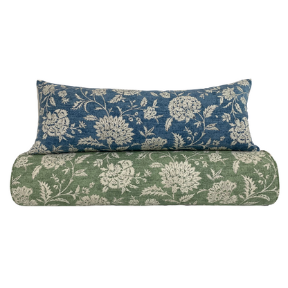 Olive Green Floral & Foliage Pillow Cover - Available in Lumbar, Bolster, Throw, Euro Sham Sizes